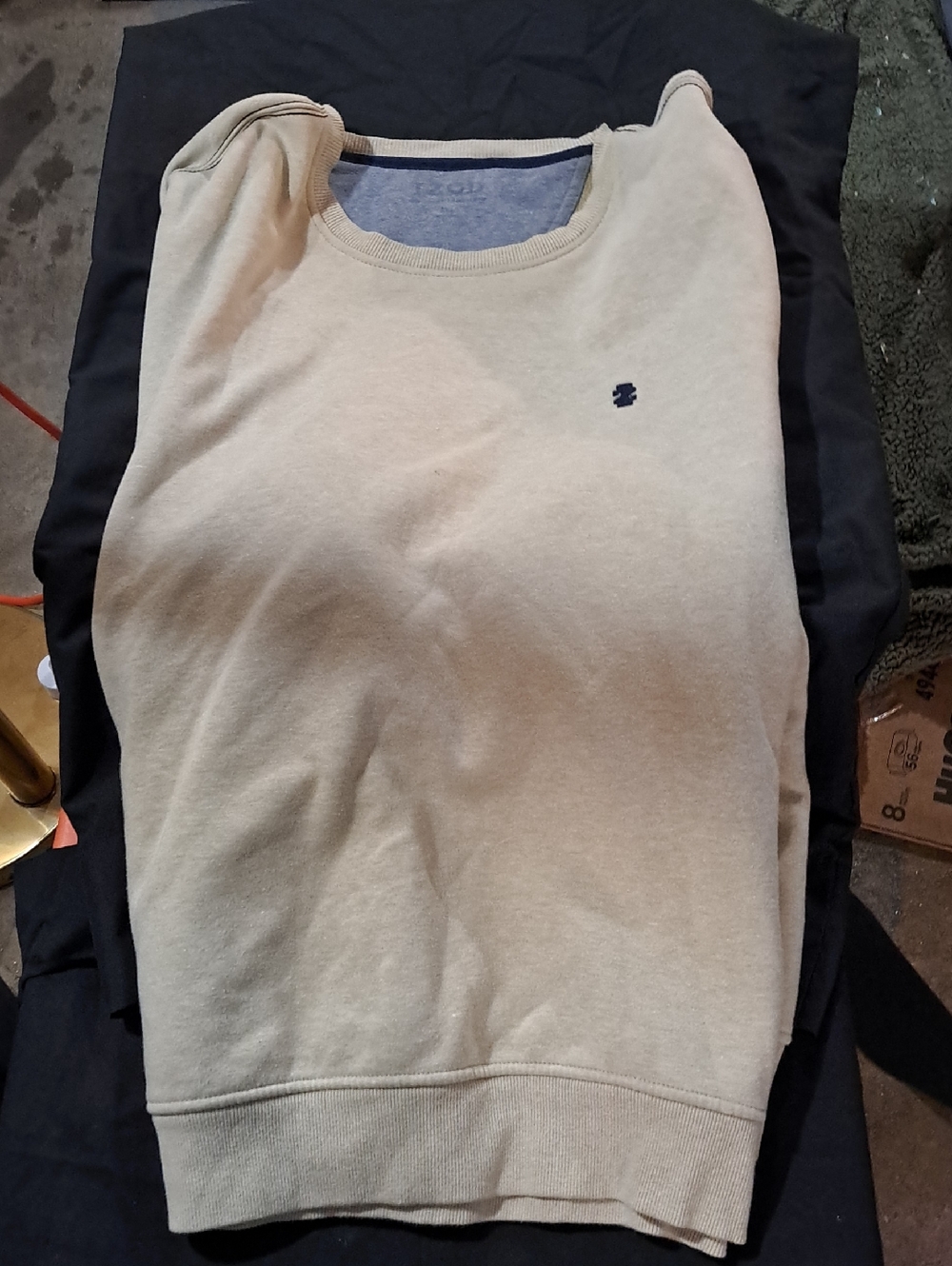 Izod Beige Crewneck Sweatshirt with Navy Logo